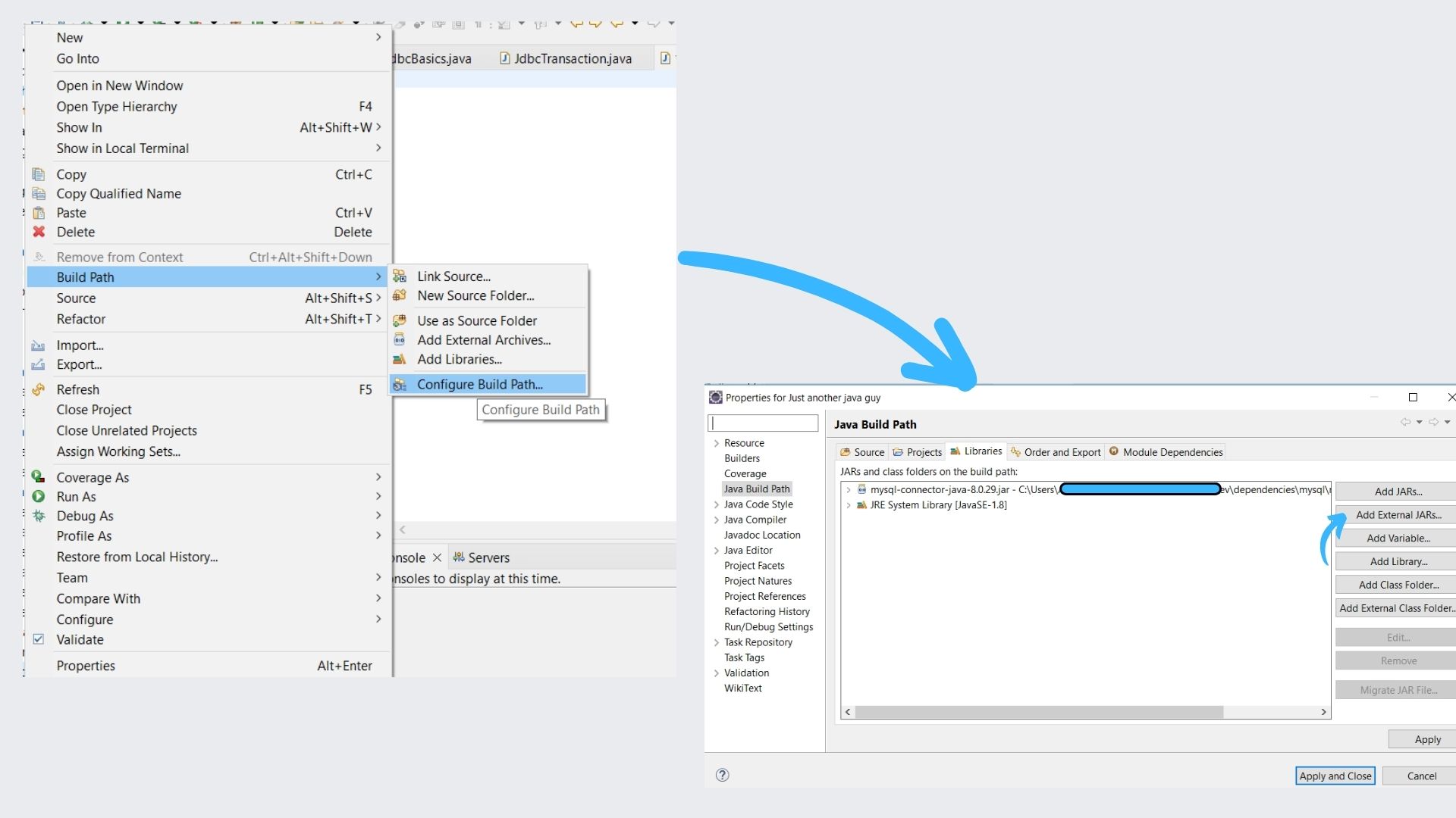 Add MySQL connector as external library: Java DataBase Connectivity